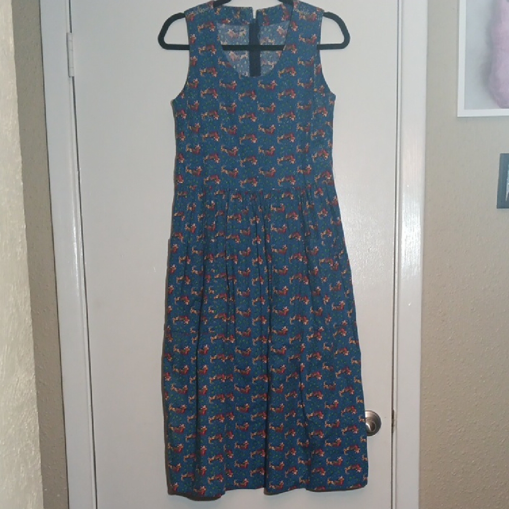 Blue and Red Patterned Sleeveless Dress